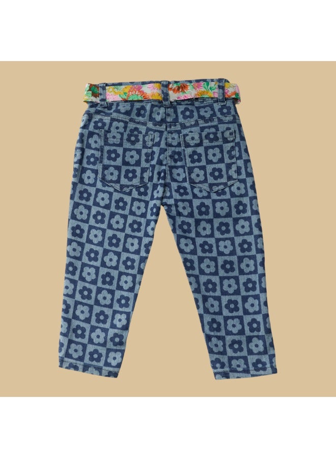 MARWAN Girls All Over Print Long Pants with Contrast Waist Belt - Image 2